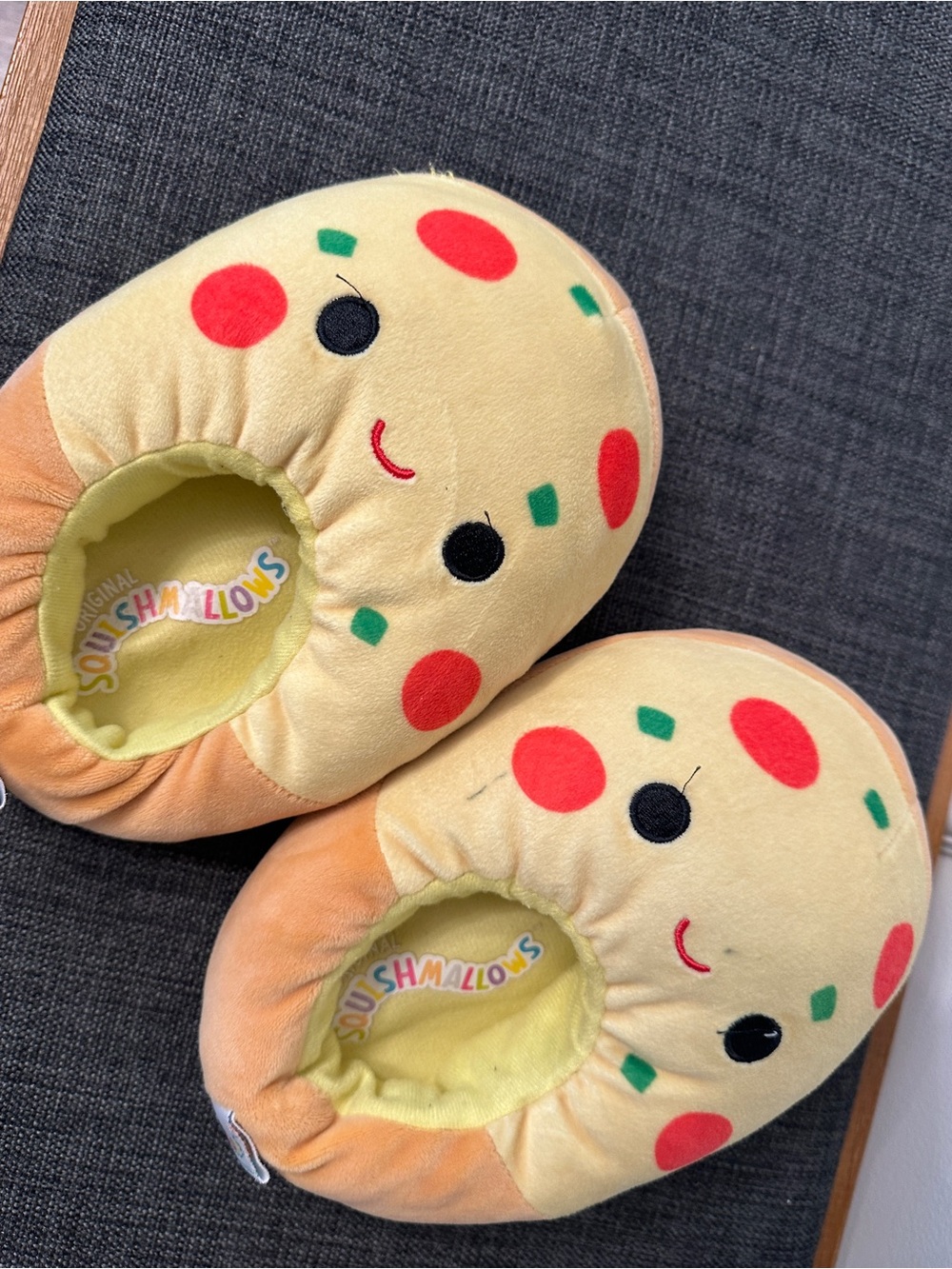 Squishmallows Kids Yellow Pizza Plush One-Piece Footies with Red & Green Accents
